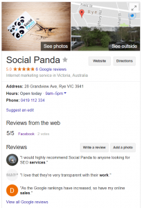 Social Panda Google Listing 